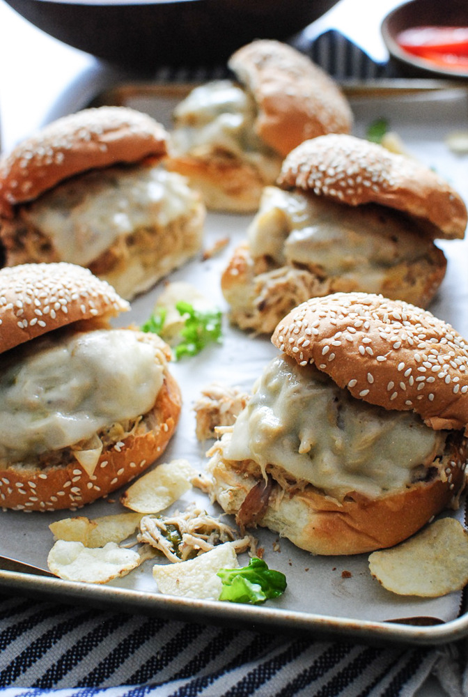 daily-deliciousness:Slow cooker ranch chicken and swiss sandwiches