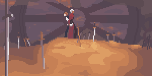 a pixel art screenshot redraw from fate/stay night: unlimited blade works !