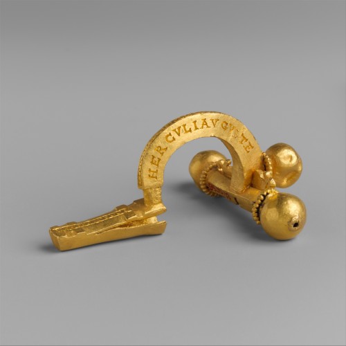 myancientworld: ’May you always be victorious, Herucles Augustus!’Roman fibula, Late Imperial, dated