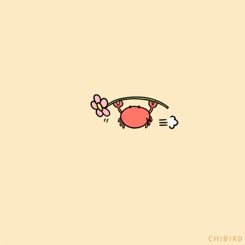 chibird: A skittering crab has a small gift for you!  Chibird store | Positive pin club | Webtoon