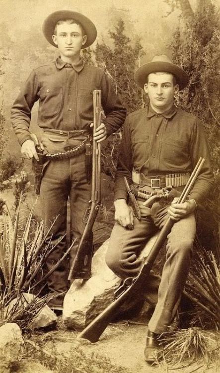 indypendenthistory:TWO YOUNG COWBOYS “GUNS, BOWIE KNIVES, RIFLES” ca. 1880 These two Cowboys have al