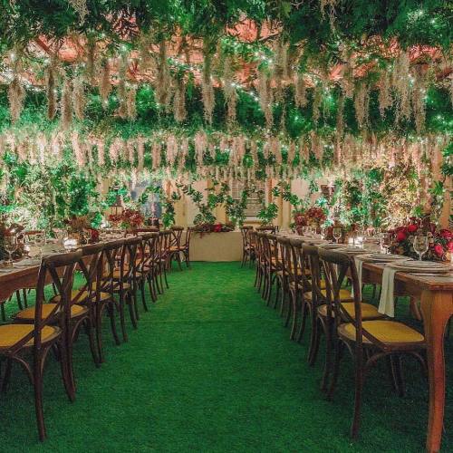 Green #weddingdecor by @twb_events __ A Spanish Moss, Ruscus and Fern canopy for The Wedding Project