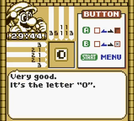 In Mario’s Picross, the first eight levels of the Easy Picross mode (from 1A to 1H) have lette