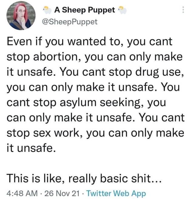 dingdongyouarewrong:liberalsarecool:Unsafe is pro-life mission.they know; that’s not a contradiction in their ideology but part of the point. they want to punish and inflict suffering on people who want to get abortions, who want to use drugs, etc,