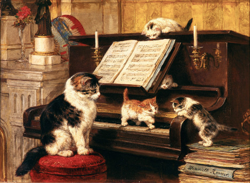 infected:The Pianolesson, oil on panel, 1897by Henriette Ronner-Knip (Dutch-Belgian, 1821-1909)