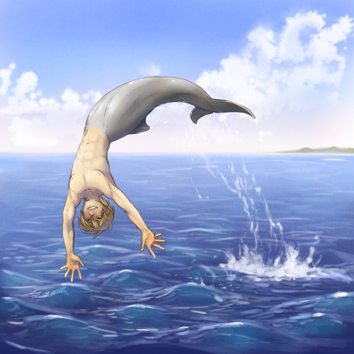 jackthevulture:Couldn’t sleep. Ended up finally painting Jounouchi for the Merfolk!AU.Jounouch