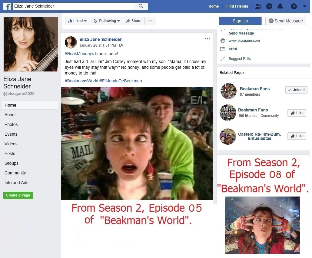 Beakman Fans — Eliza Jane Schneider goes cross-eyed, for comedy,...