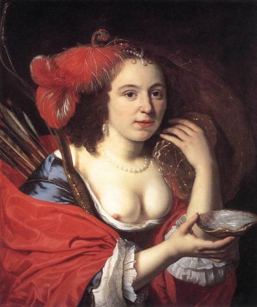 Anna du Pire as Granida (with detail) by Bartholomeus van der Heist, 1660.In Holland during the 17th