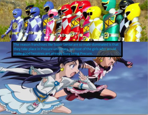 The reason franchises like Super Sentai are so male-dominated is that they take place in Precure uni