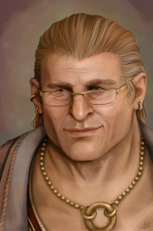 enigmaticagentalice:  “Just like old times, right?” Because people seemed to like my aged up Cassandra portrait, I thought I might make a little series of it. Of course I couldn’t resist doing Varric with greying hair and reading glasses :P this