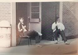 mountainvagabond:   “1973,  a student and teacher guarding a Delaware high school after someone  called in a shooting threat during a morning class. Juniors, seniors,  and teachers went to their cars and trucks to grab their guns, and guard  the doors