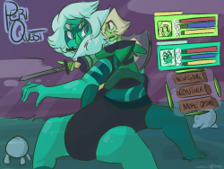 jasperverse:  “You’re a knight named Peridot sent to save one of the Diamond Queen’s Princesses, Princess Lazuli- and to combat the opposing side, the Crystal Gem Kingdom. Little did you know, the Princess had cursed herself in order to help said