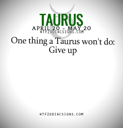 wtfzodiacsigns:  One thing a Taurus won’t do: Give up   - WTF Zodiac Signs Daily Horoscope!  