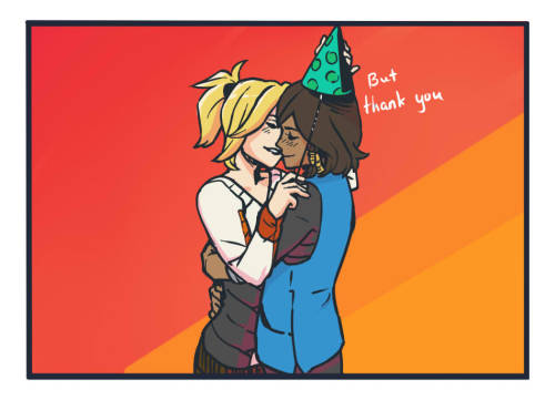 artsypencil:   Mercy Celebrates Pharah’s Bday   Totally worth the days in the making. I’m now gonna be making some Overwatch ships comics once in a while. As much as i love making these comics, doing it for free is hard.   Please check out/support