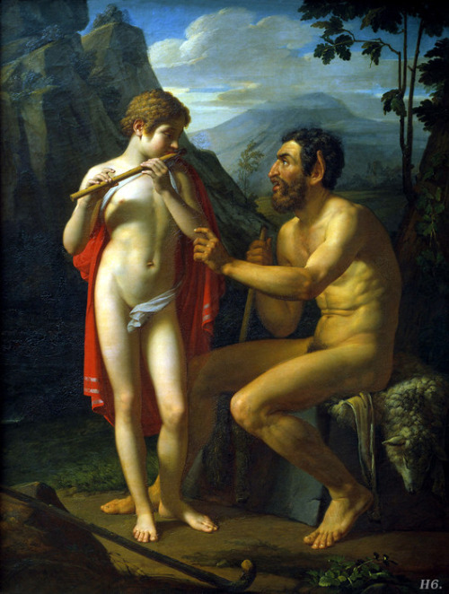 hadrian6:The faun Marsylas teaches the young Olympia to play the flute. 1821.Peter Basin. Russian. 1