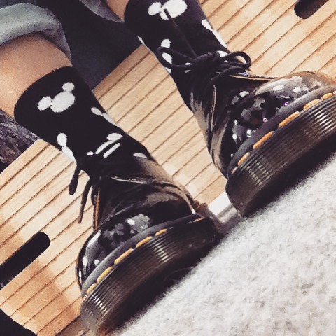 (B) L A C K #black #drmartens #yellow #stiches #shoe #mickeymouse #socks #love