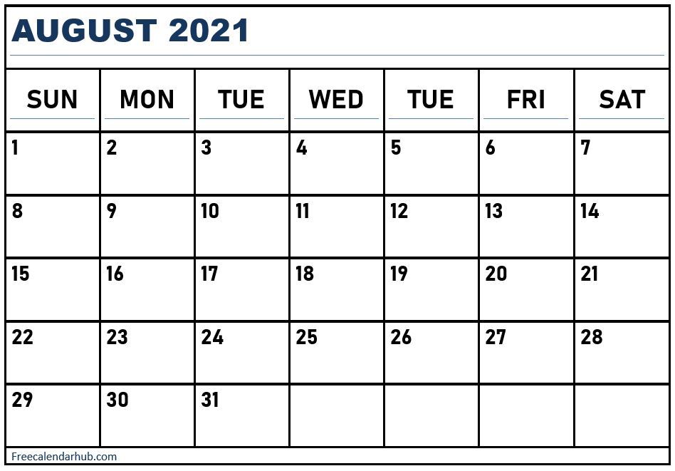 Download Easy Printable August 2021 Calendar PNG