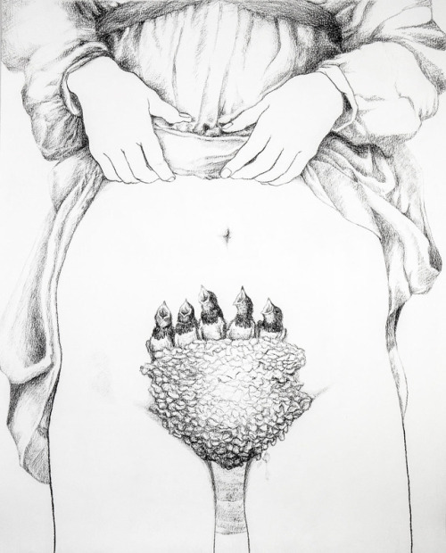 Mara Liem aka Maraah (b. 1980, based Amsterdam, Netherlands) - Under The Cherry Moon Drawings: Charc