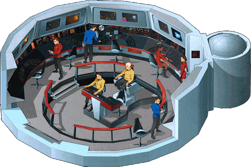usscucuboth:  Cutaways of the bridge of the original and refitted Constitution Class USS Enterprise ….  1. USS Enterprise (NCC-1701) c.2254 - TOS pilot “The Cage” 2. USS Enterprise (NCC-1701) c.2265 - TOS era 3. USS Enterprise (NCC-1701) c.2271