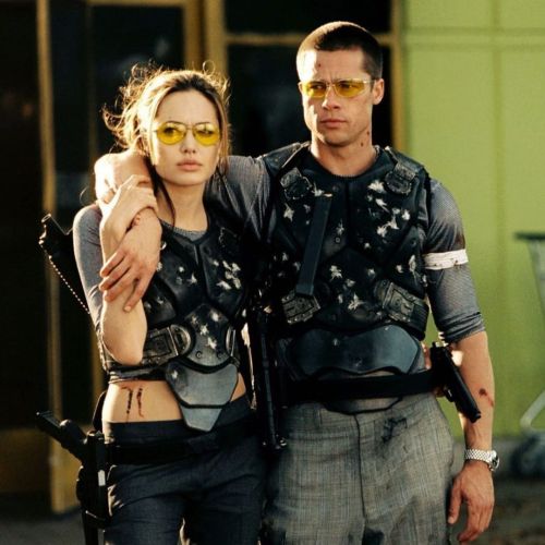 Brad and Angelina on the set of Mr. and Mrs. Smith (2005)