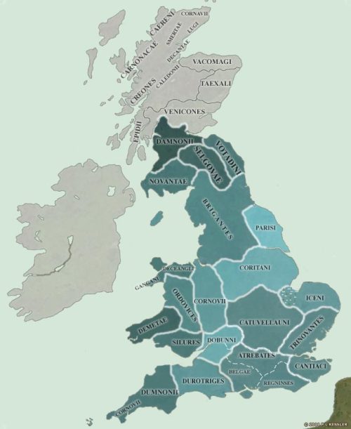 A map of pre-Roman Britain, 10 AD.  By following the link below you can click on each of the tribes 