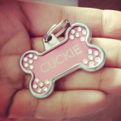 caviarandcuckies:#cuckie hasn’t seen his new tag yet…I hope he likes it. AWESOME TAG! ………I believe all subbies should wear their own ownership tag :)