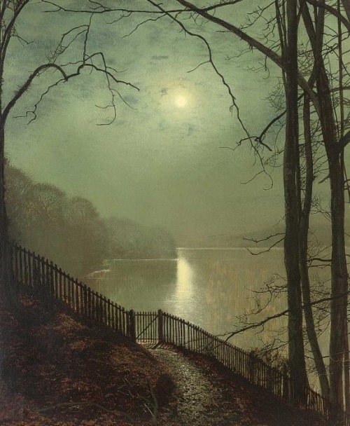 finjigoga:John Atkinson Grimshaw (1836-1893), “Moonlight on the lake Roundhay Park Leeds&rdquo