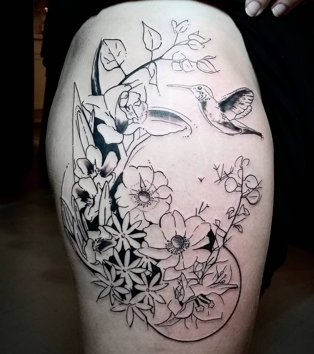 Started this #beautiful #thigh #tattoo on the... - Tattoos by Katie .