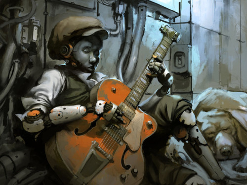 A boy, a guitar and his dog by Guillaume Menuel