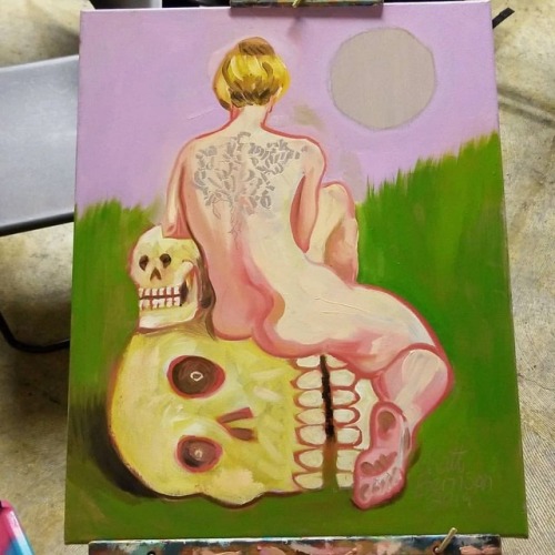 Paint night WIP Oil on canvas 16"x20"   #painting #oils #oilpainting #oilpaintings #WIP #skull #nude  #artistsofinstagram #artistsontumblr #oiloncanvas https://www.instagram.com/p/Bte2dk-lGAn/?utm_source=ig_tumblr_share&igshid=1sofiojvjpv91