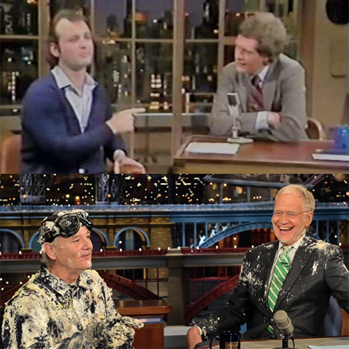 Bill Murray as Letterman's first guest in 1982 and his final guest last night. Time flies when you're having fun!