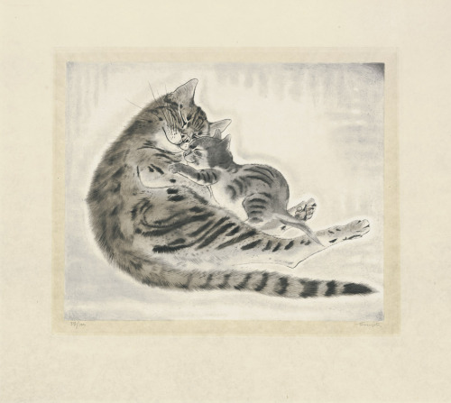 Tsuguharu Foujita, Les Chats, 1930. Aquatint. Published by Apollo, Éditions Artistiques, Paris. Via 