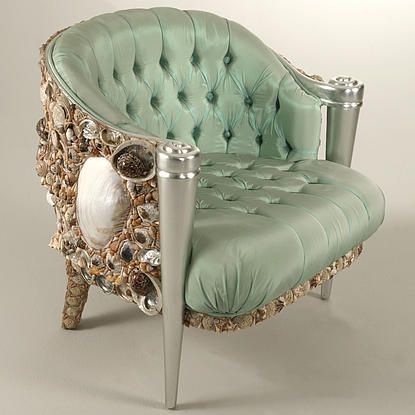 treasures-and-beauty: This whimsical bergere is upholstered in button tufted sea foam green silk and