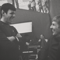 barackobamas: Zachary Quinto and Leonard Nimoy behind the scenes of Star Trek