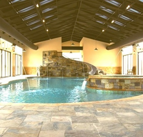 Water Slide Pool In Raleigh Water Slide - Huge Modern Indoor Stone And Custom-shaped Water Slide Idea