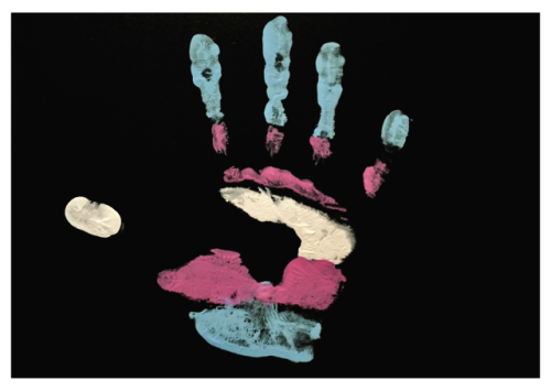theweefreewomen:neon-sierra:Make Your Mark, 2019Acrylic on masonite [id: art of a hand print using t