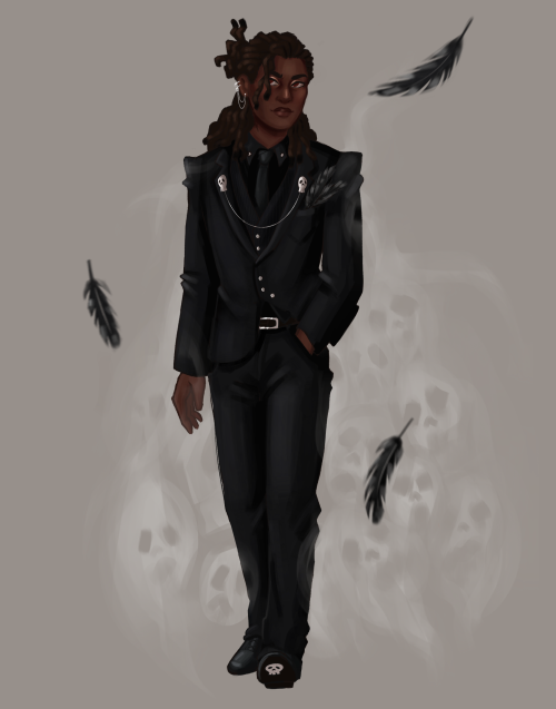 kkyraken: oh to be on a date with death [ID: A full body digital drawing of Kravitz from The Adventu