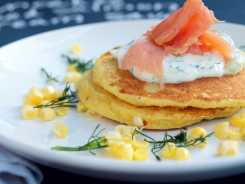 justbesplendid: Corn Cakes with Lemon Dill Sauce and Smoked Salmon by Dinner With Aura
