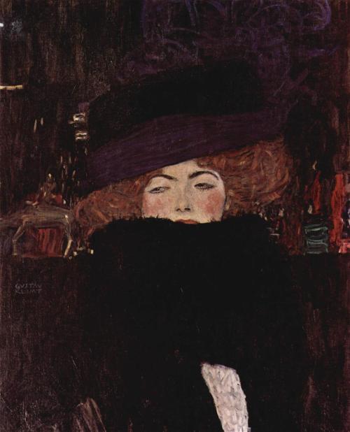 blockmagazine:Gustav KlimtLady with Hat and Featherboa and The Black Feather Hat1909-1910Oil on canv