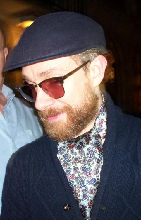 free-martinis:Martin Freeman, stage door after “Richard III”; September 26, 2014. (Trafalgar Transfo