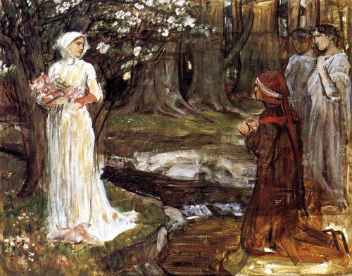 a-little-bit-pre-raphaelite:Dante and Beatrice Dante and Beatrice, 1915, John William Waterhouse Bea