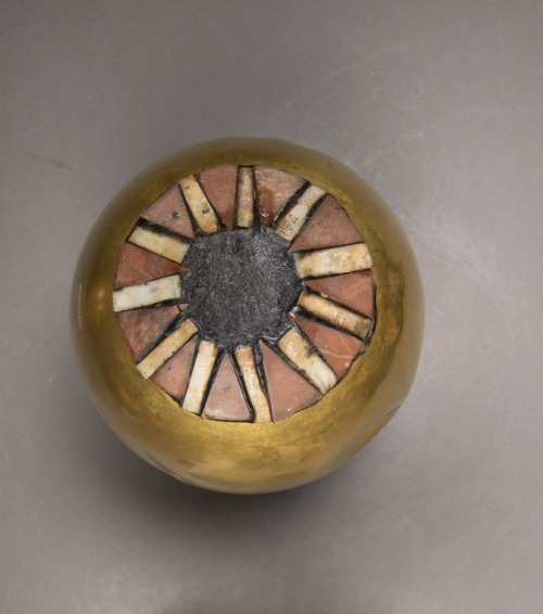 theancientwayoflife:~ Ostrich Egg.Place of origin: Iraq, UrMedium: Ostrich egg shell, gold, limeston