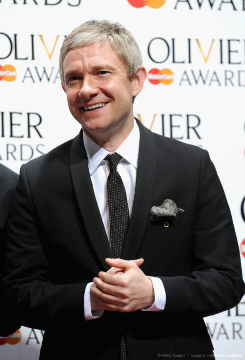 fuckoff-imacting:  bigcong:  Martin Freeman, presenter of Best New Comedy poses in the press room at the Laurence Olivier Awards at The Royal Opera House on April 13, 2014 in London, England.（Getty Images/HQ）  #A D O N I S