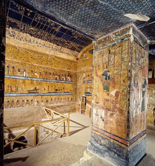 Burial Chamber of Seti IA feast of rich color and detail, the far wall of the exquisite burial chamb