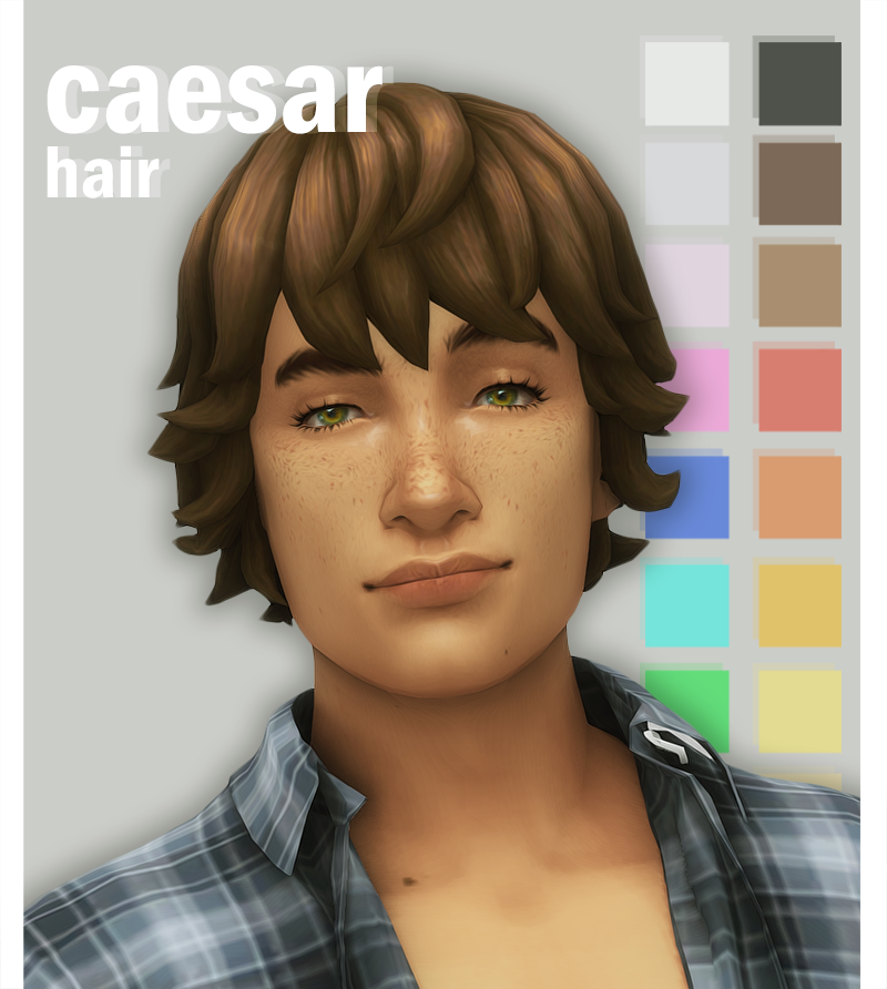 caesar hair“2am time for me to post cc here’s a quick edit of a snowy escape hair”info:“- both frames- bgc- hat compatible- all 18 ea colours- disabled for random”download (patreon; free) | alt (dropbox)