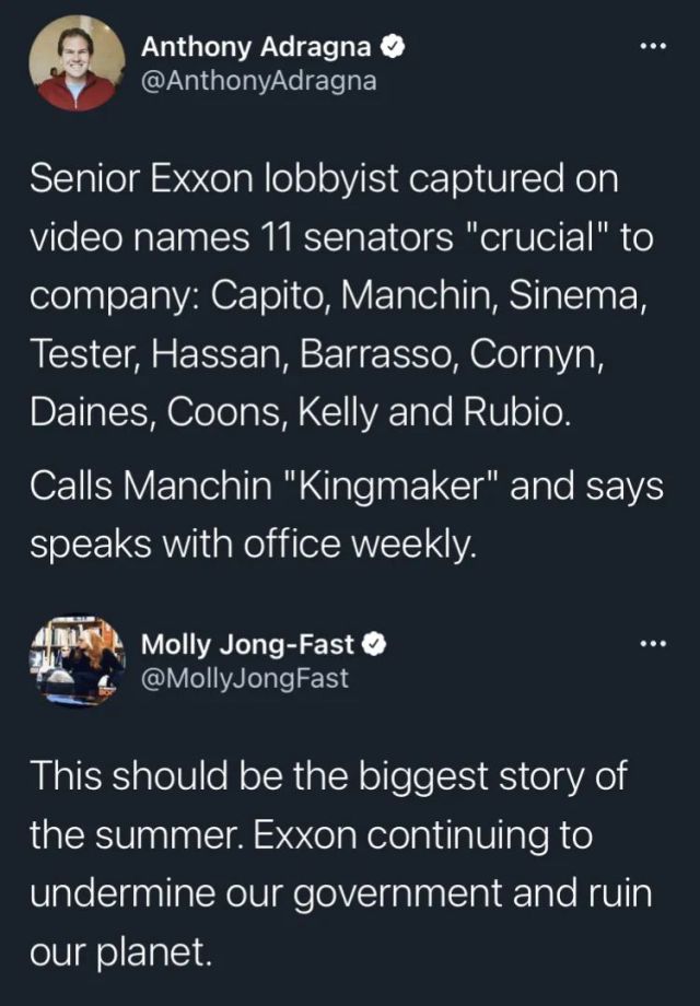 astrodidact:astrodidact:Exxon Lobbyist Caught On Video Talking About Undermining Biden’s Climate PushExxon lobbyist says it pushed trade groups to ‘be out front’ on forever chemicals in activist recording