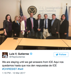 micdotcom: Congressman Luis Gutierrez had questions for ICE. Instead of answers, he got led out in handcuffs. U.S. Immigration and Customs Enforcement officials handcuffed Democratic Illinois Rep. Luis Gutierrez after he refused to leave ICE’s Chicago