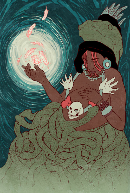 alyssasketches:In Aztec mythology, Coatlicue (”she with serpent skirts”) is the mother o