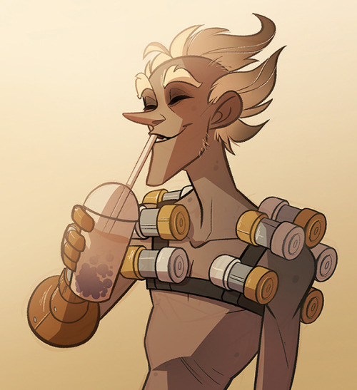 coconutmilkyway: junkrat drinking boba tea for obsolete-abattoir ! i want to give him all the b