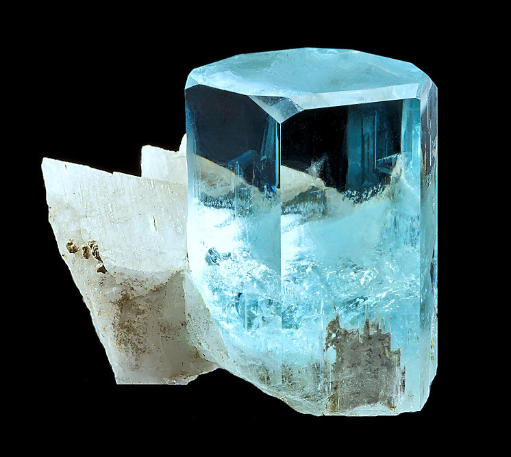 fuckyeahmineralogy:  Beryl var. Aquamarine with Albite; Shigar Valley, Gilgit-Baltistan,